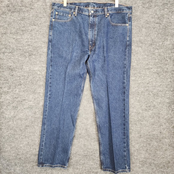 Levis 505 Jeans Mens W42 L32 Regular Fit Medium Wash Blue Denim Pants - Picture 1 of 12